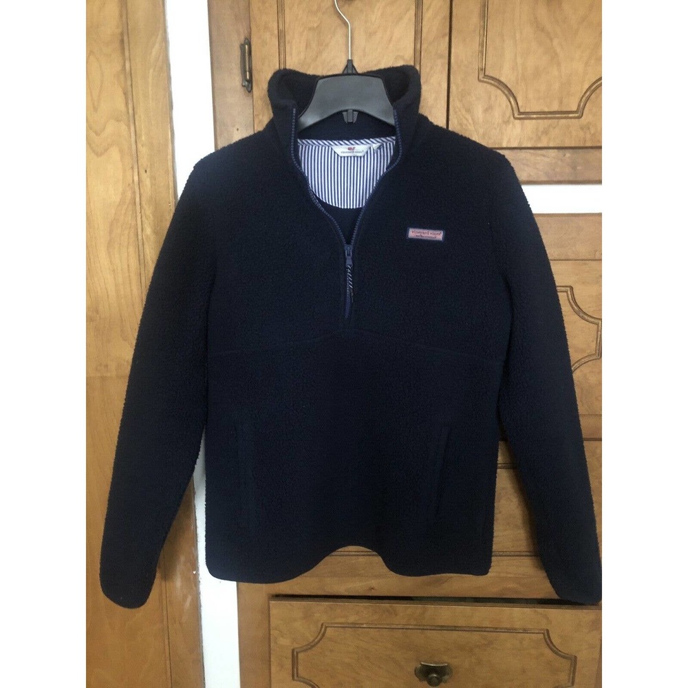 VINEYARD VINES Womens Sherpa Half Zip Pullover Whale Blue Sz S (measurements)